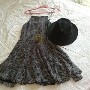 A black and white halter dress.